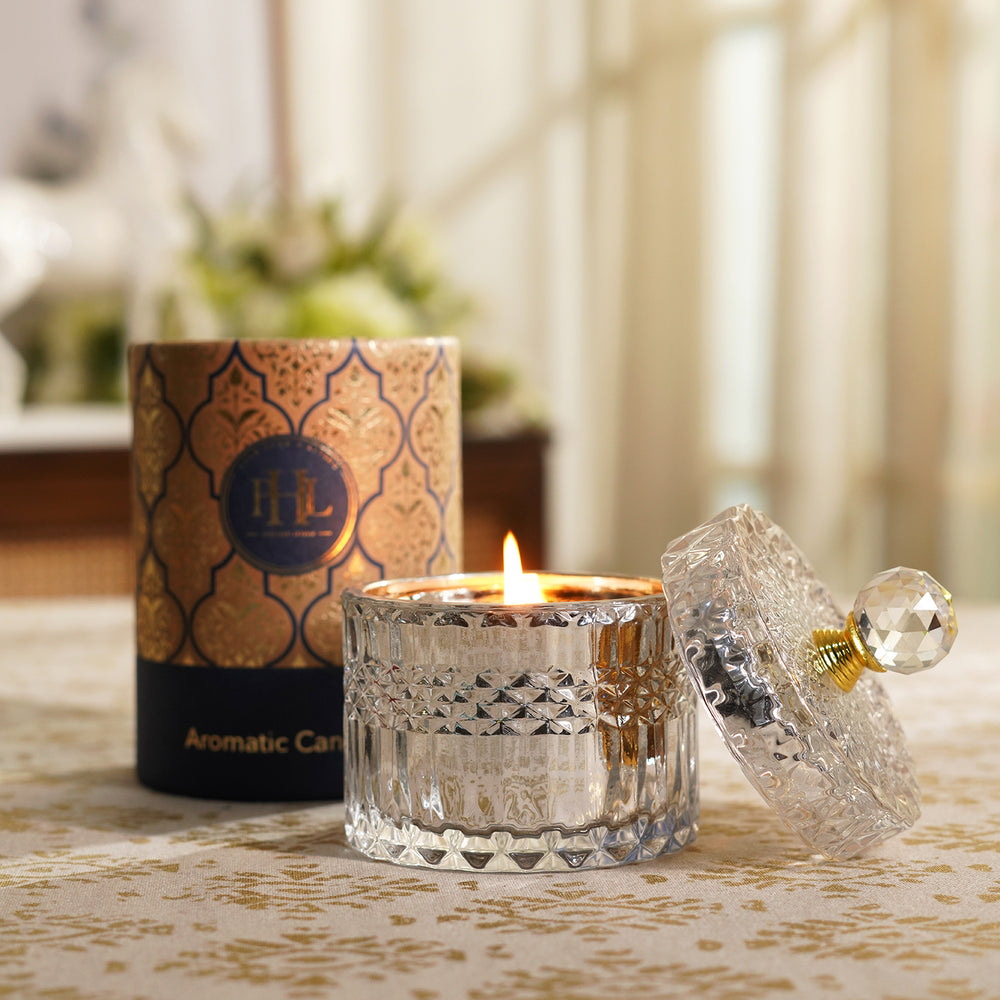 Clear Diamond Textured Wax Filled Glass Jar