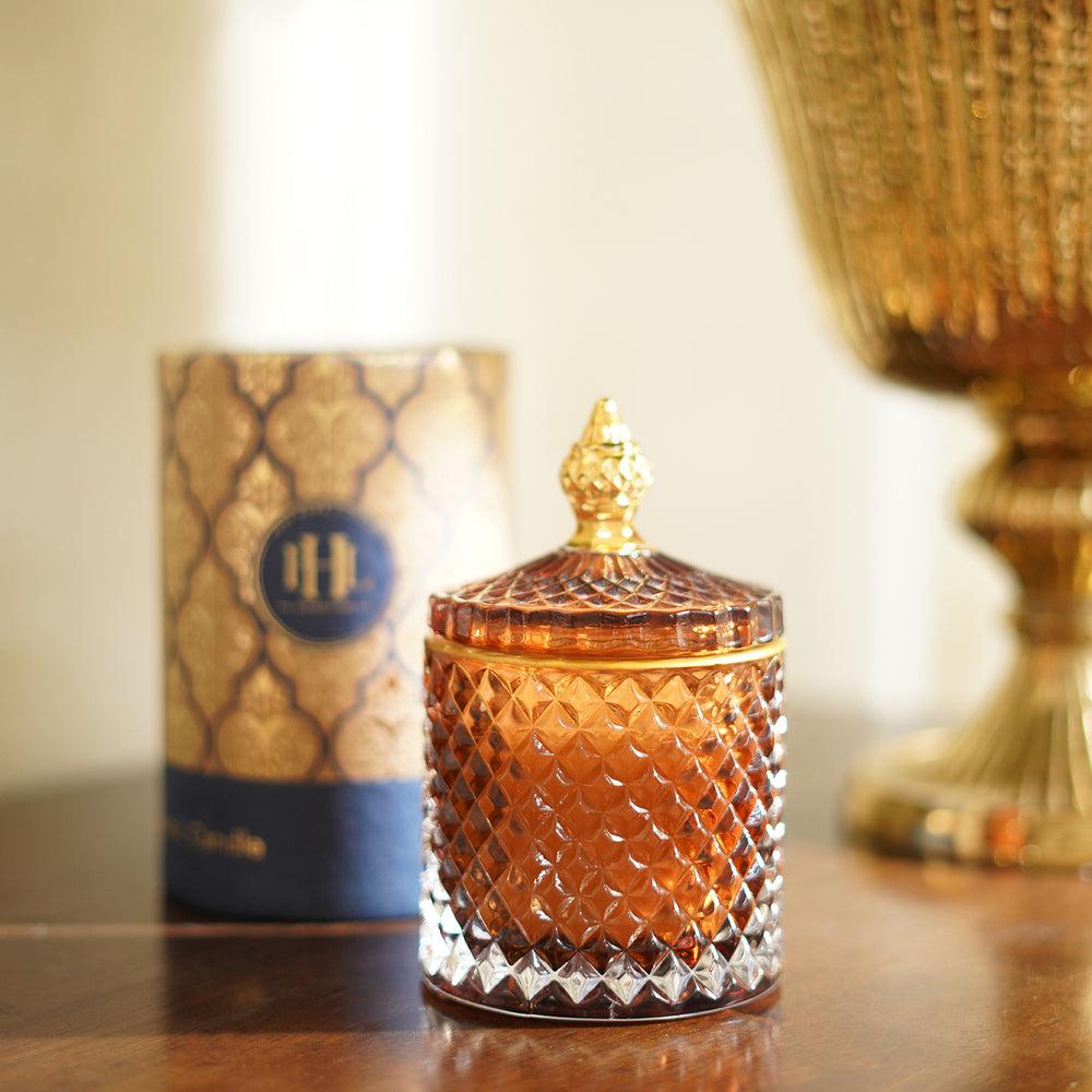 Dark Brown Diamond Textured Wax Filled Glass Jar
