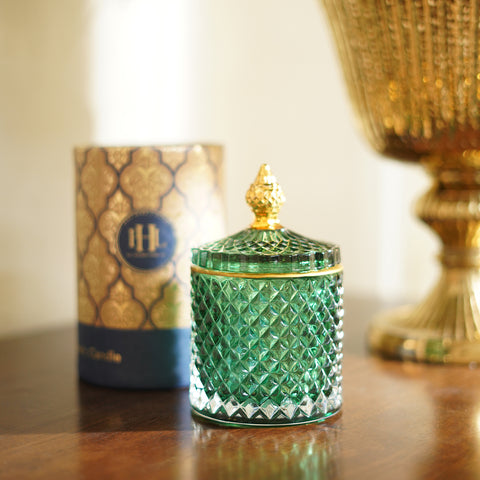 Dark Green Diamond Textured Wax Filled Glass Jar