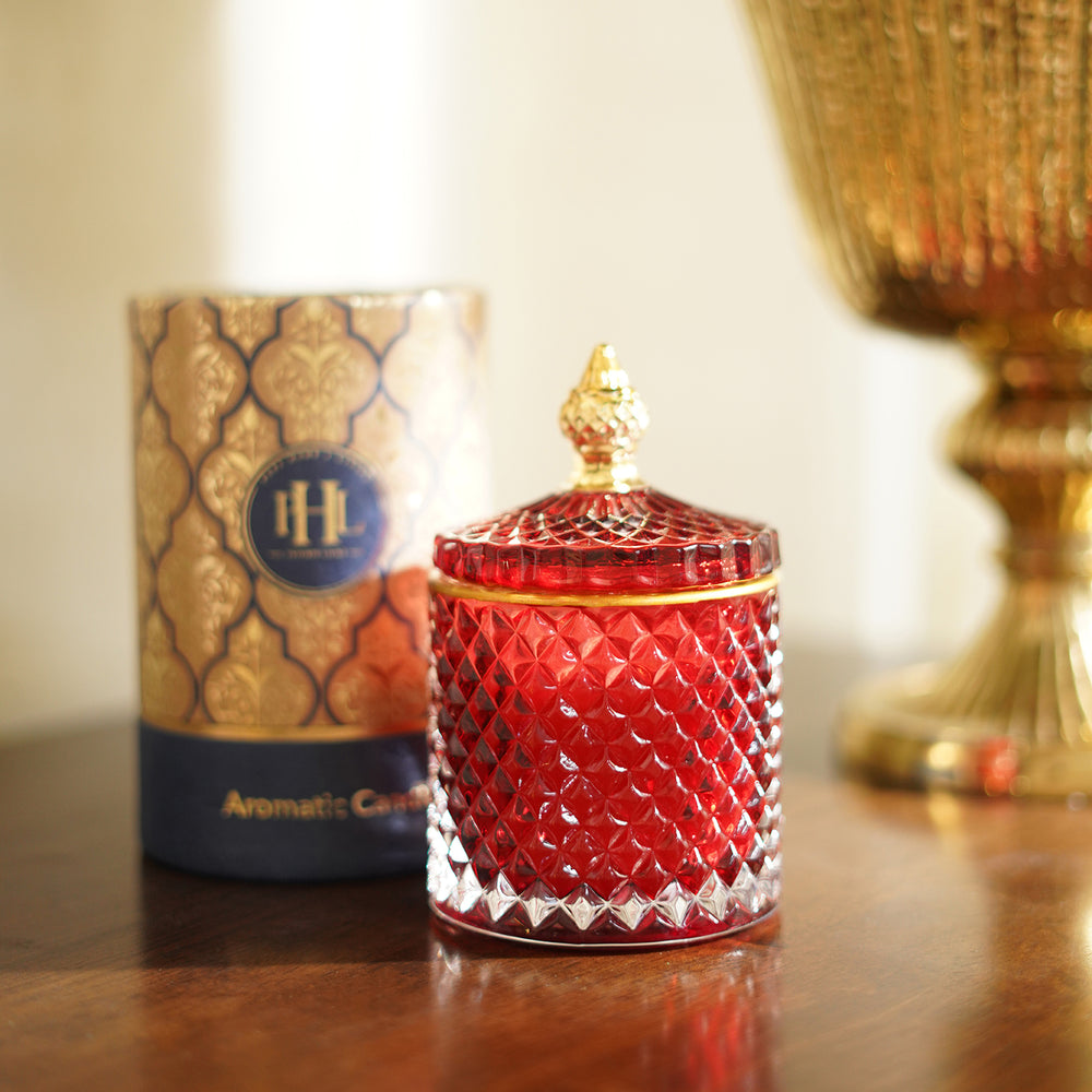 Dark Red Diamond Textured Wax Filled Glass Jar