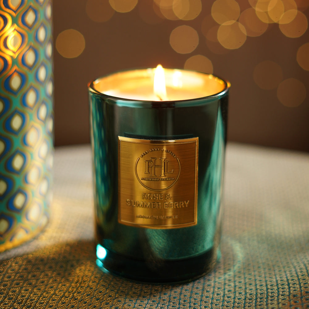 Rose and Summer Berry Scented Teal Wax Filled Jar Candle