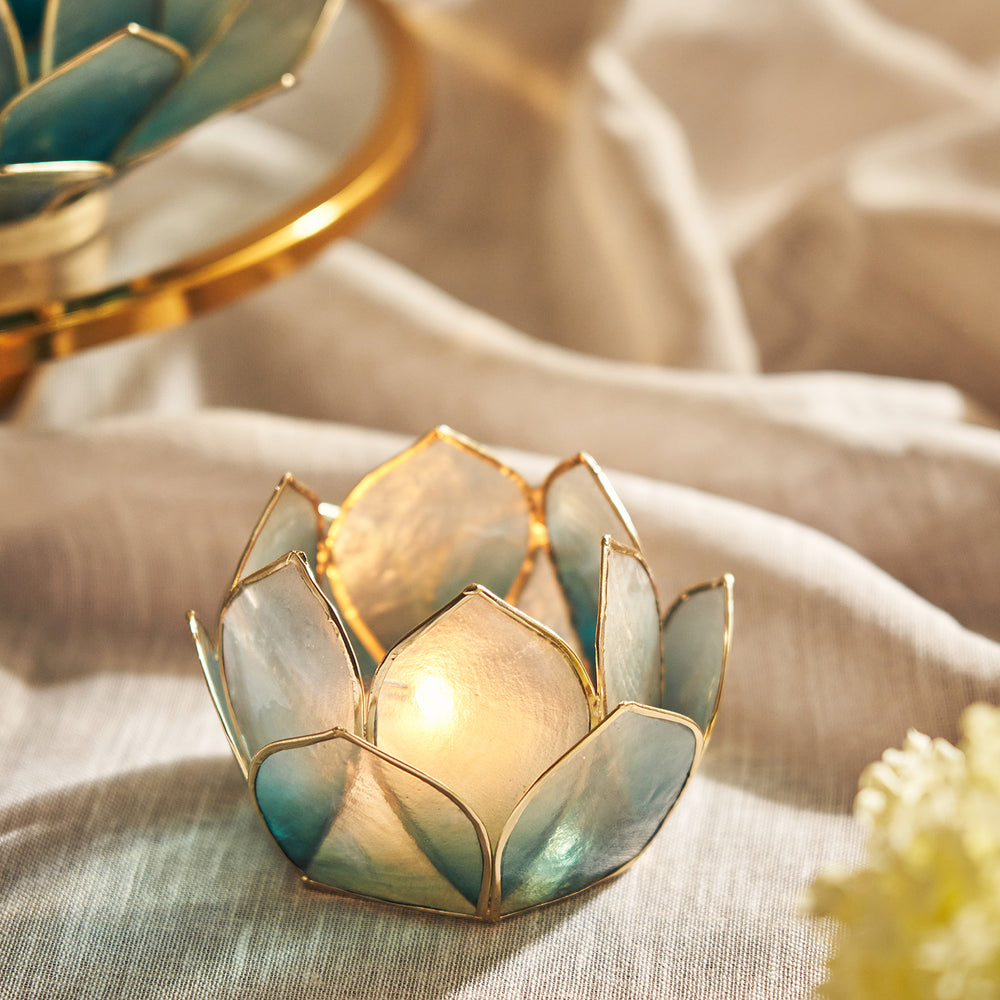 Teal and Gold Ombre 12 Shells Capiz T-Light Holder