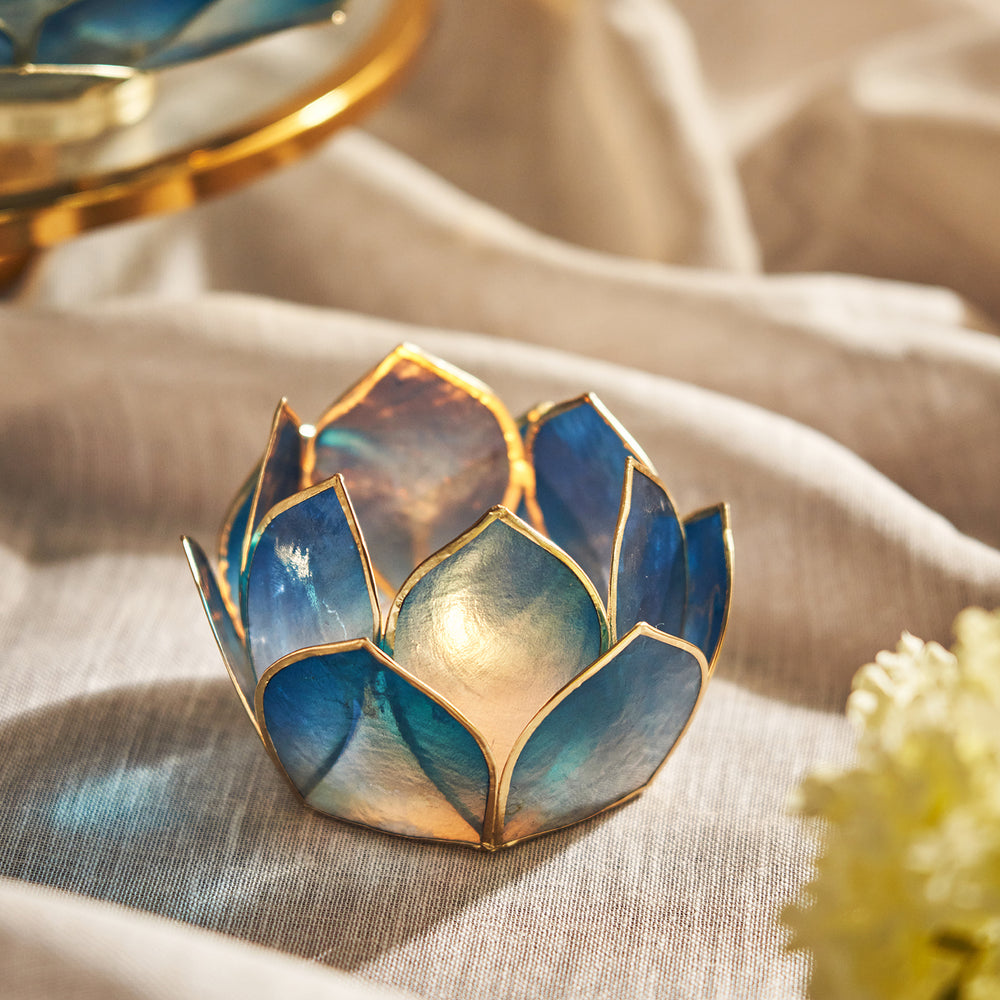 Blue and Gold Ombre 12 Shells Capiz T-Light Holder