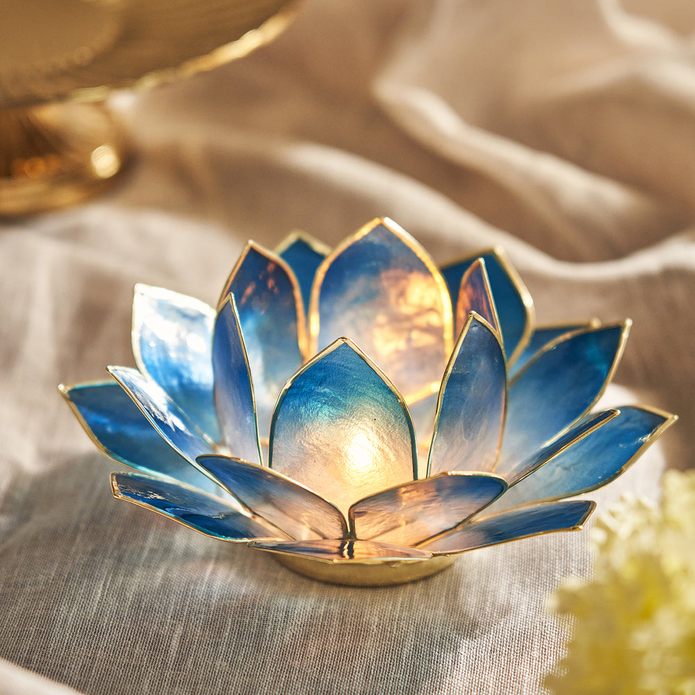 Blue and Gold Ombre 22 Shells Capiz T-Light Holder