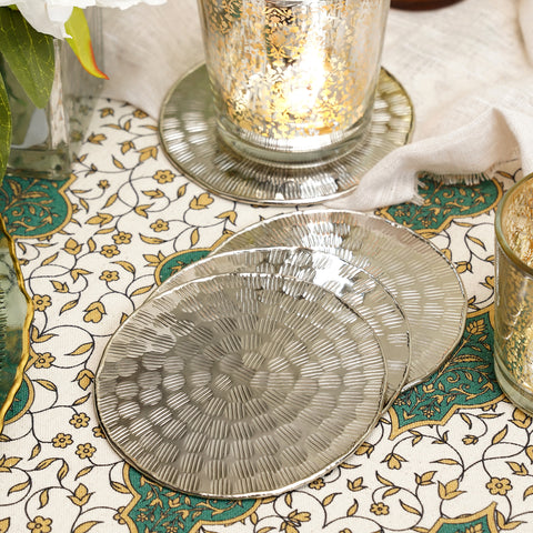 Set of 4 Silver Metal Line Hammered Round Coasters