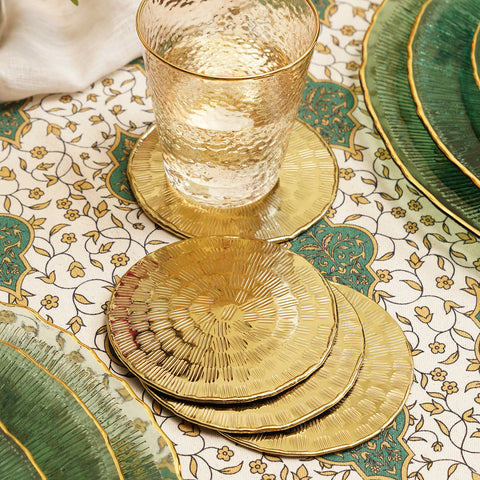 Set of 4 Gold Metal Line Hammered Round Coasters