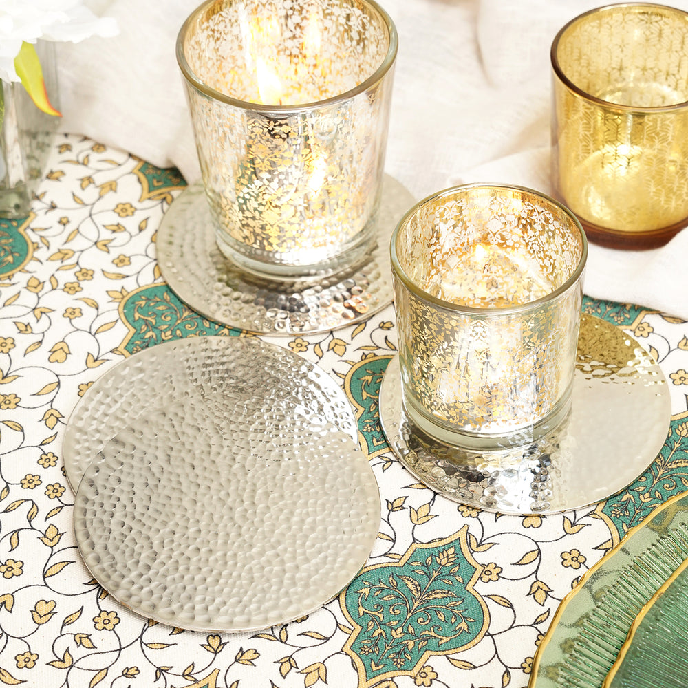 Set of 4 Silver Metal Dot Hammered Round Coasters