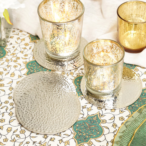 Set of 4 Silver Metal Dot Hammered Round Coasters