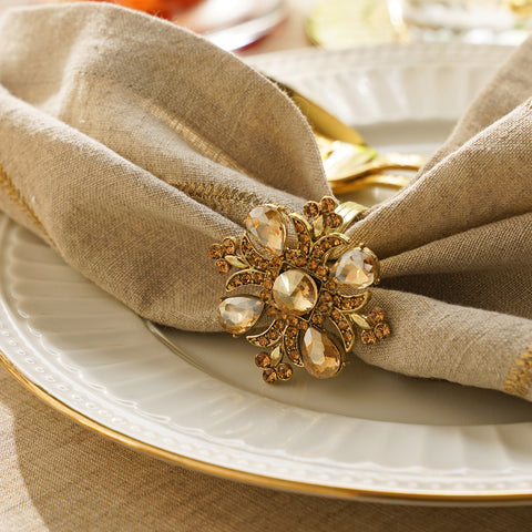 Set of 4 Gold Embellished Napkin Rings