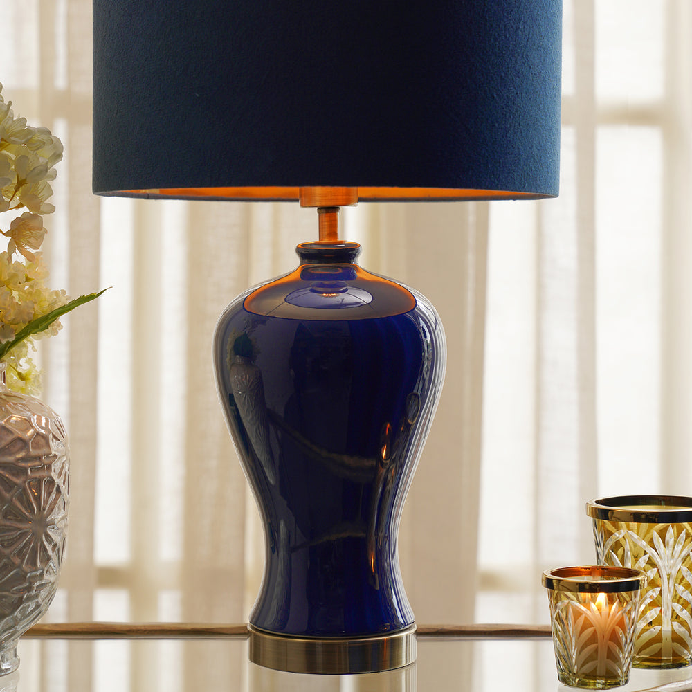 Dark Blue Glaze Ceramic Lamp Stand (without shade)