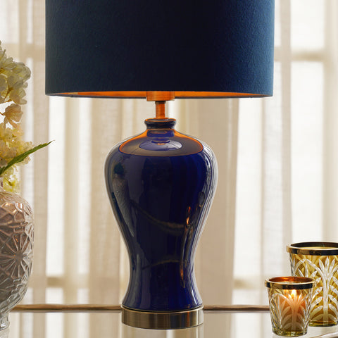 Dark Blue Glaze Ceramic Lamp Stand (without shade)