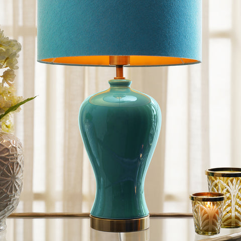 Teal Glaze Ceramic Lamp Stand (without shade)