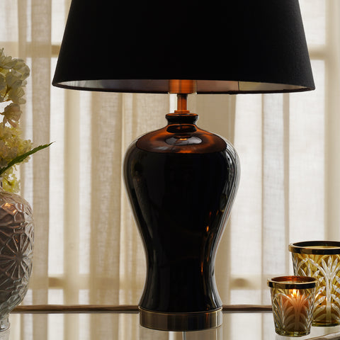 Black Glaze Ceramic Lamp Stand (without shade)