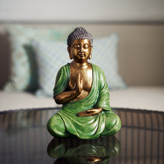 Green & Gold Polyresin Sitting Buddha Sculpture - Medium