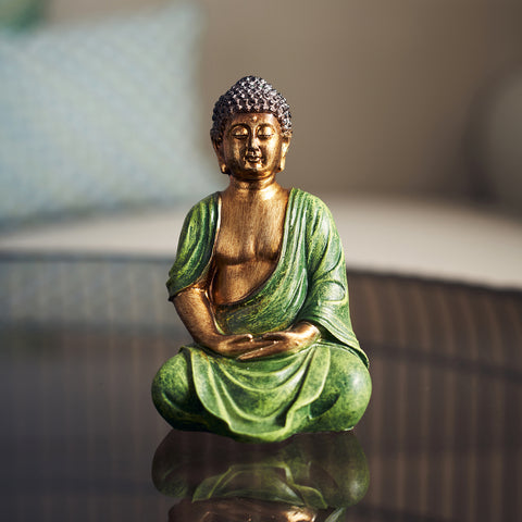 Green & Gold Polyresin Buddha Sculpture - Small