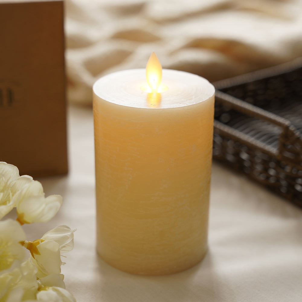 Beige LED Flickering Flame Rustic Candle