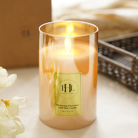 Brown LED Flickering Flame Glass Candle - Large