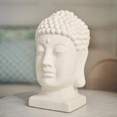 White Ceramic Buddha Head with Base - Large