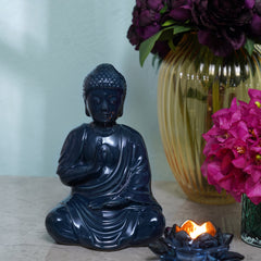 Dark Blue Ceramic Sitting Buddha Figurine