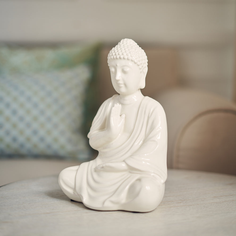 White Ceramic Sitting Buddha Figurine