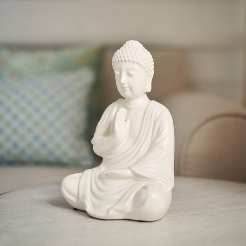 White Ceramic Sitting Buddha Figurine