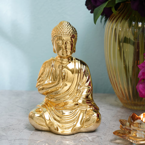 Gold Ceramic Sitting Buddha Figurine