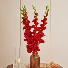 Red Gladiolus Faux Flower Stem - Single