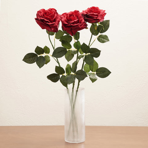 Red Rose Faux Flower Stem - Single