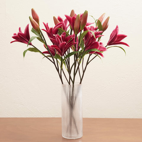 Dark Pink Lily Faux Flower Stem - Single