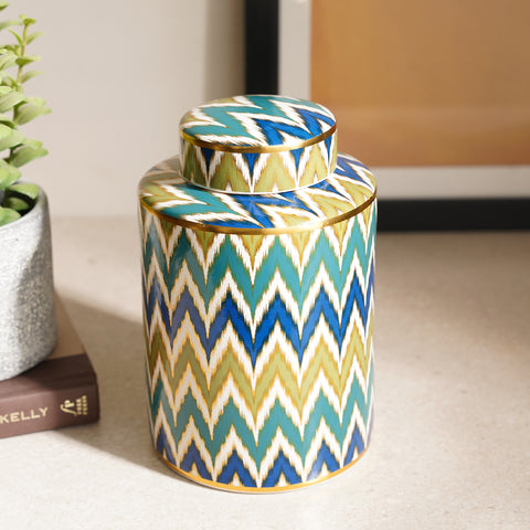 Multicolor Ikat Print Ceramic Canister with Lid - Small
