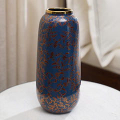 Blue Floral Print Ceramic Vase- Medium