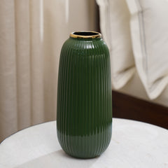 Green Ribbed Ceramic Vase- Small