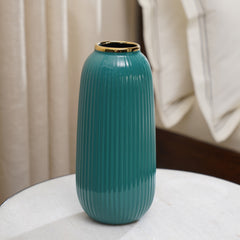 Teal Ribbed Ceramic Vase- Small