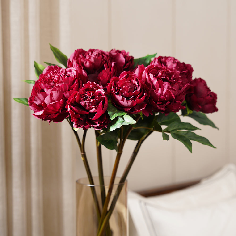 Red Peony Faux Flower Stem - Single