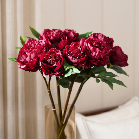 Red Peony Faux Flower Stem - Single