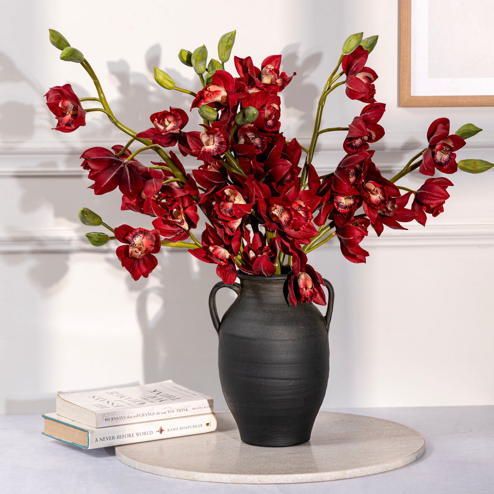 Red Boat Orchid Faux Flower Stem - Single
