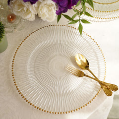 Set of 2 Clear and Gold Ribbed Charger Plates with Rim
