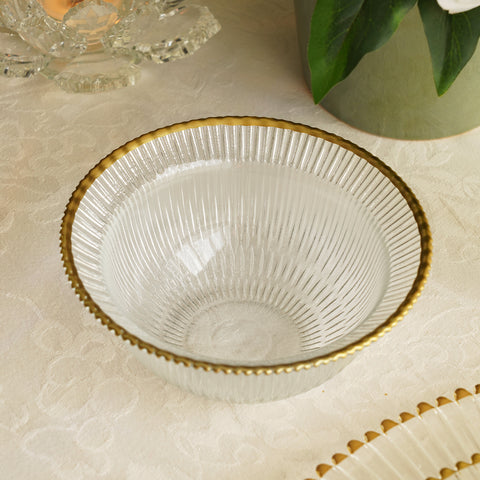 Set of 2 Clear and Gold Ribbed Small Bowls