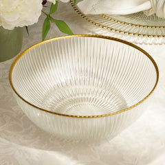 Clear and Gold Ribbed Serving Bowl
