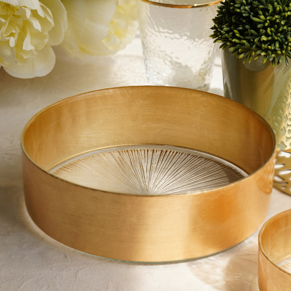 Clear and Gold Serving Bowl with Gold Foil Rim