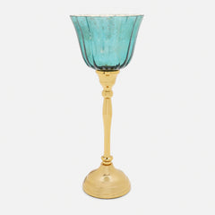 Teal and Gold Votive with Metal Stand - Large