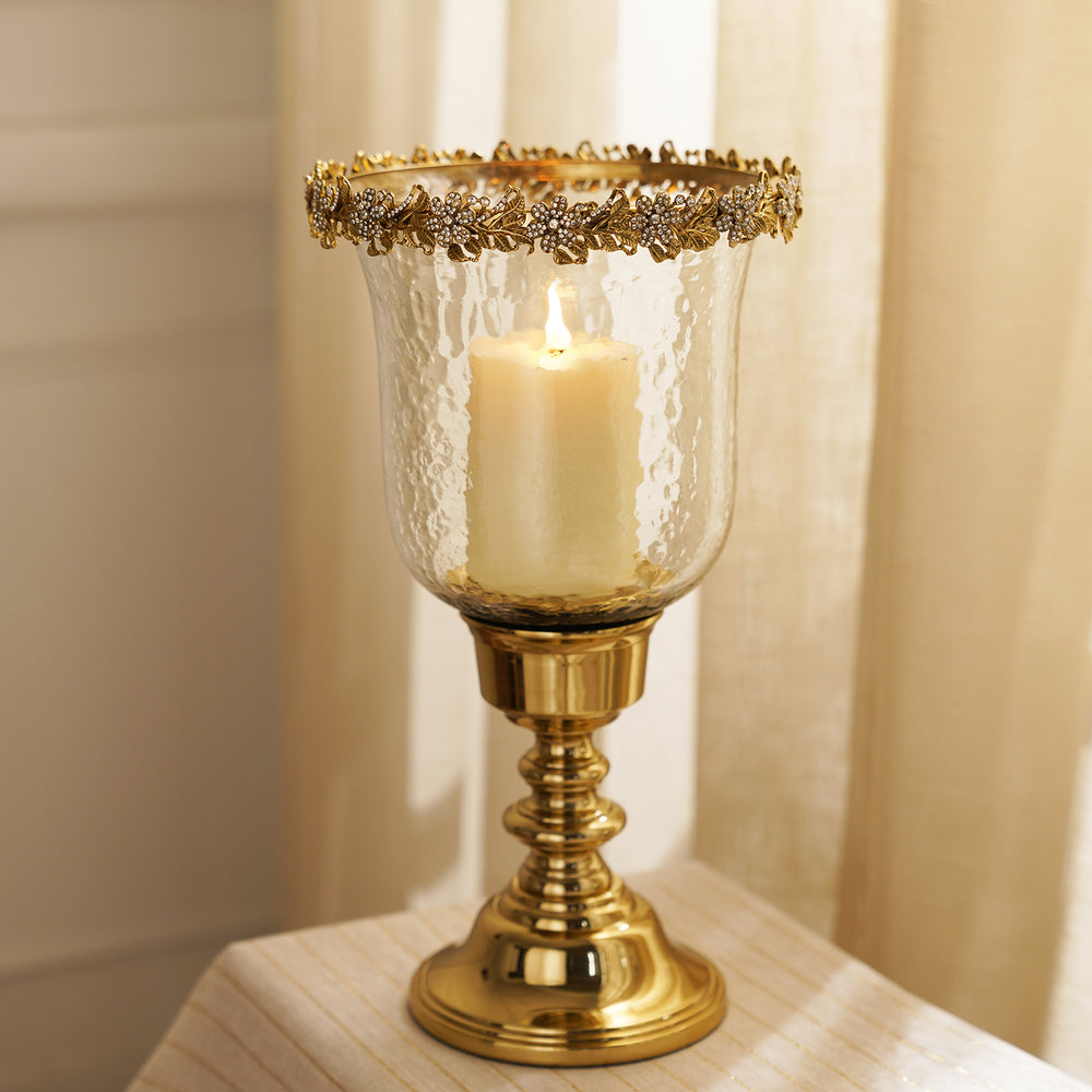 Clear Hammered Glass Hurricane with Rhinestones - Small