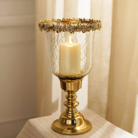Clear Hammered Glass Hurricane with Rhinestones - Small
