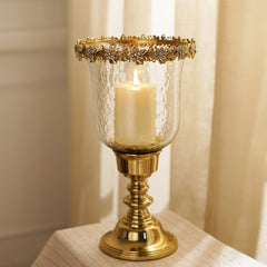 Clear Hammered Glass Hurricane with Rhinestones - Small