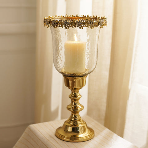 Clear Hammered Glass Hurricane with Rhinestones - Large