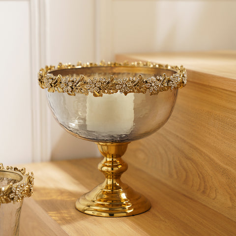 Clear Hammered Glass Bowl with Rhinestone & Stand - Small