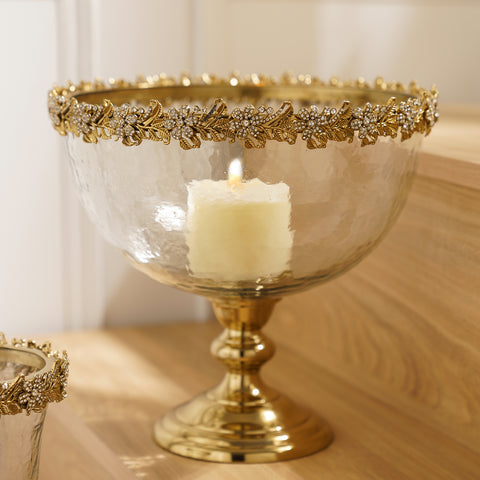 Clear Hammered Glass Bowl with Rhinestone & Stand - Large