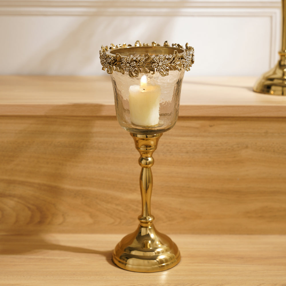 Clear Hammered Glass Hurricane with Rhinestones - Small