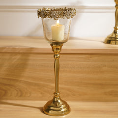 Clear Hammered Glass Hurricane with Rhinestones - Large