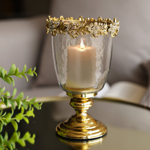 Clear Glass Hurricane with Rhinestone & Stand - Large